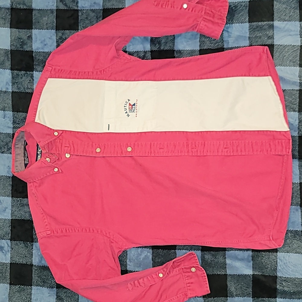 Nautica Pink and White Button Down Shirt